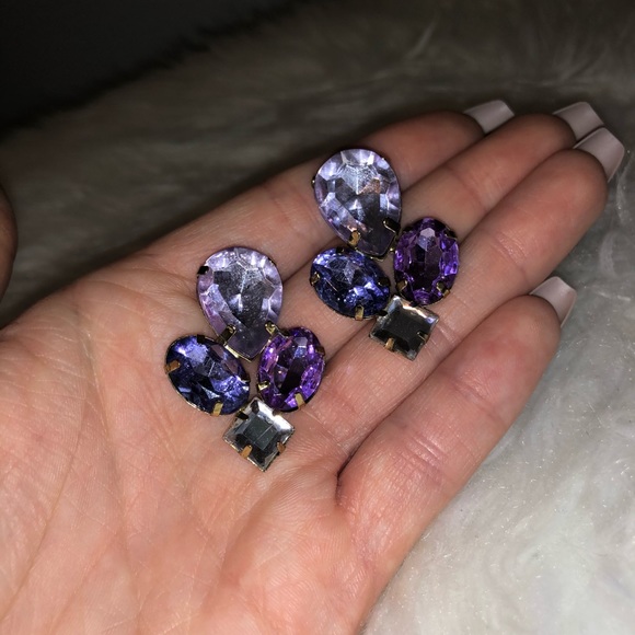 Purple Stud Statement Earrings - Picture 2 of 3